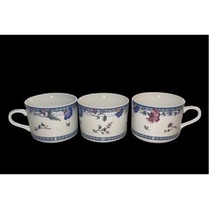 3 Vtg Onieda Blue Lattice Fine Porcelain Coffee Tea Cups Mugs Select Collection